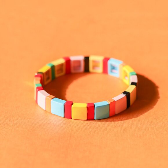NEW Roxanne Assoulin Rainbow Brite Gold Colorful Enamel Stretch Bracelet - Picture 1 of 4